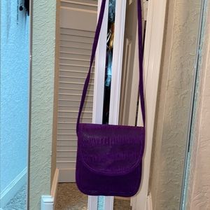 Purple suede and leather hand bag